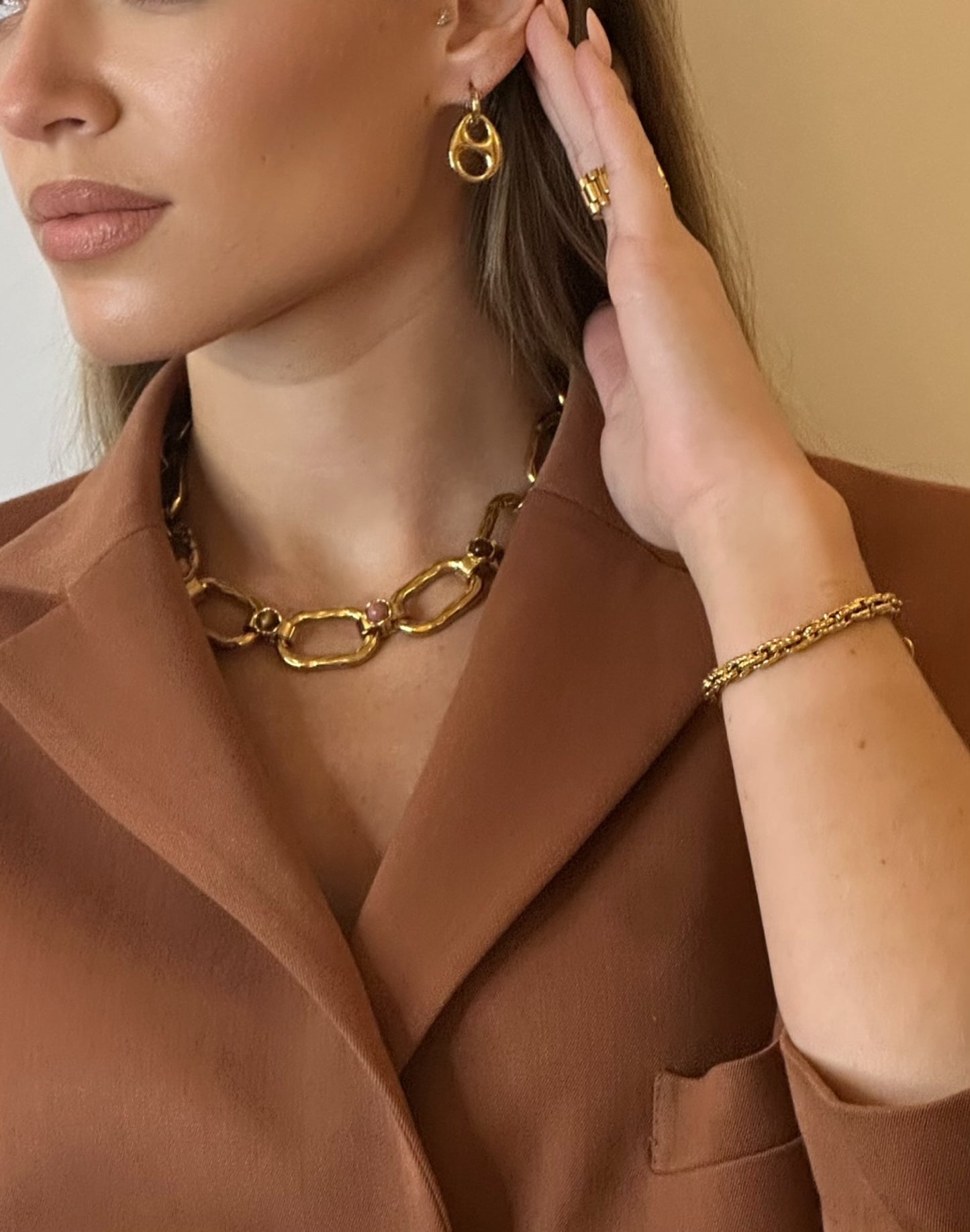 Bracelet chaine texturé doré