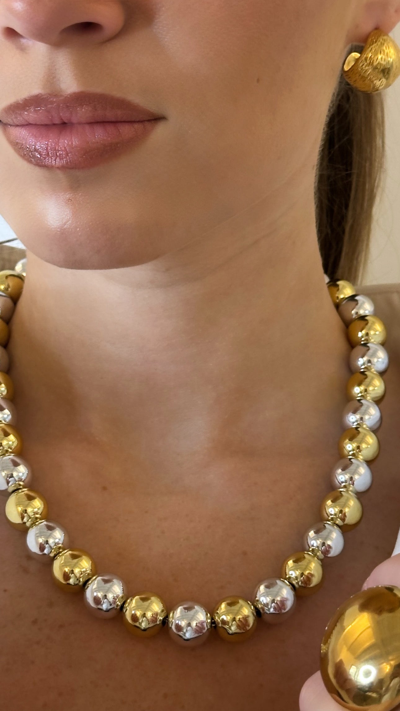 Collier boules résine doré/argenté