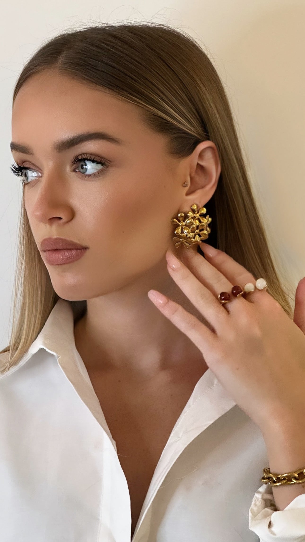 Bague ouverte pierre naturelle rond