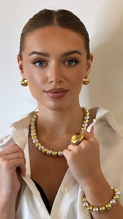 Collier boules résine doré/argenté