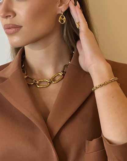 Bracelet chaine texturé doré