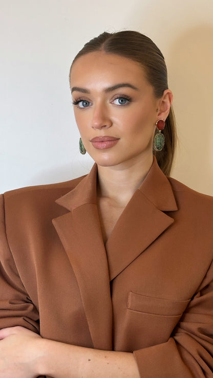 Boucles d'oreilles pierres grandes ovales décoré fil