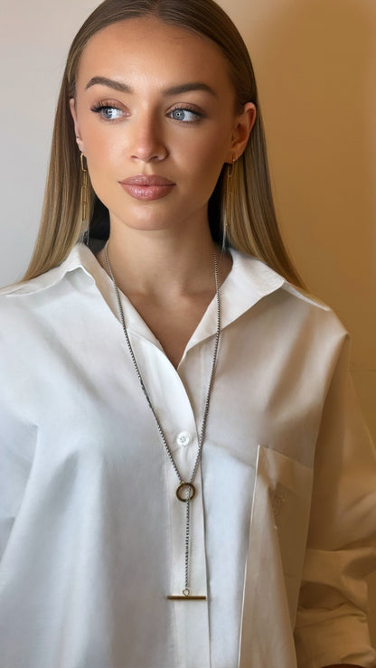 Sautoir fermoir T argenté/doré