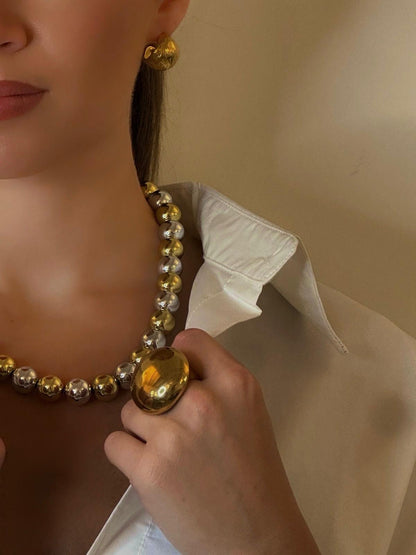 Collier boules résine doré/argenté