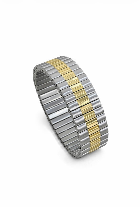 Bracelet large élastique en acier doré ,argenté.