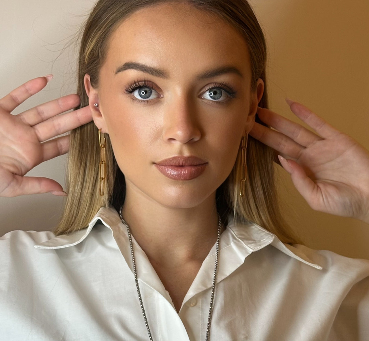 Boucles d'oreilles chaine maillons alterné doré