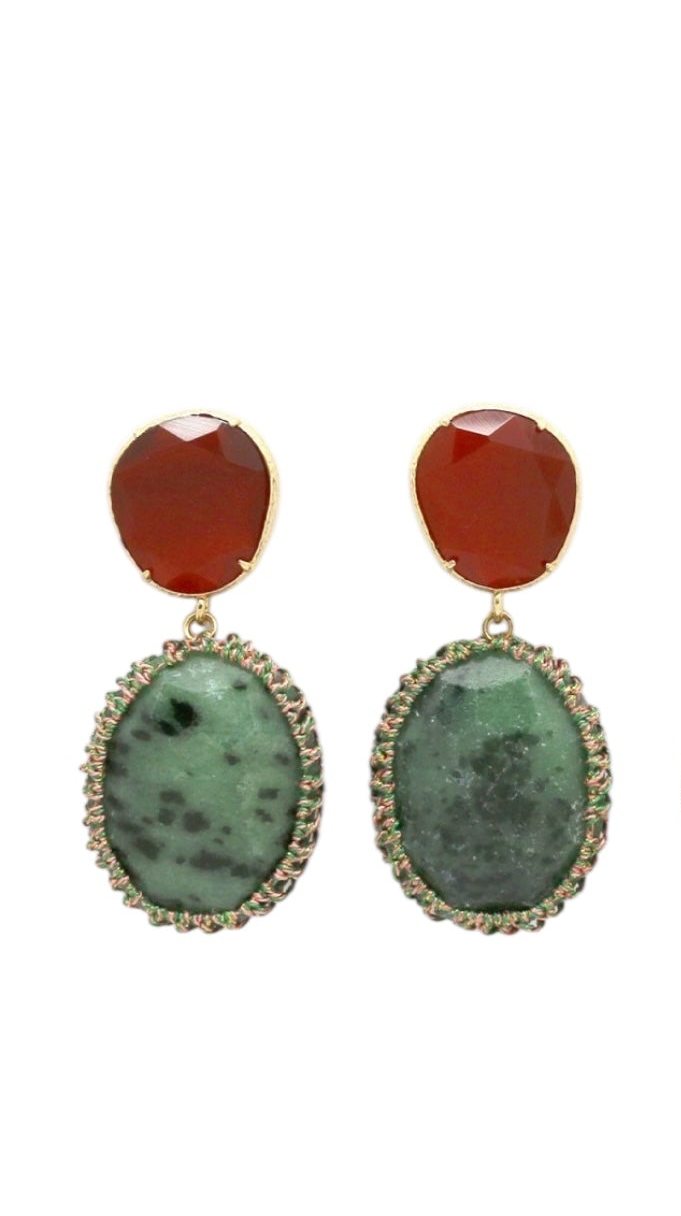 Boucles d'oreilles pierres grandes ovales décoré fil