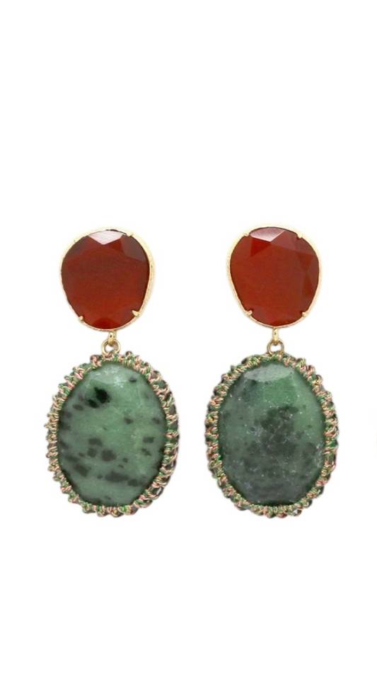 Boucles d'oreilles pierres grandes ovales décoré fil