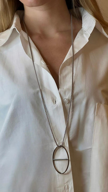 Sautoir chaine maille vénitienne pendentif grand café argenté