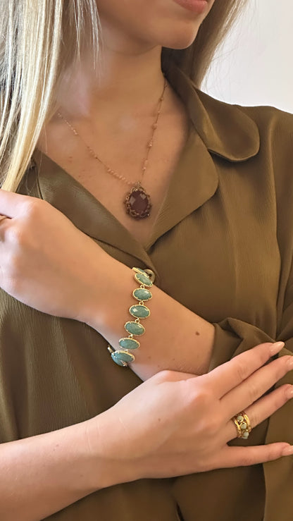 Bracelet chaine 12 pierres multi ovale