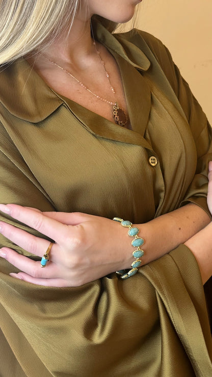 Bracelet chaine 12 pierres multi ovale