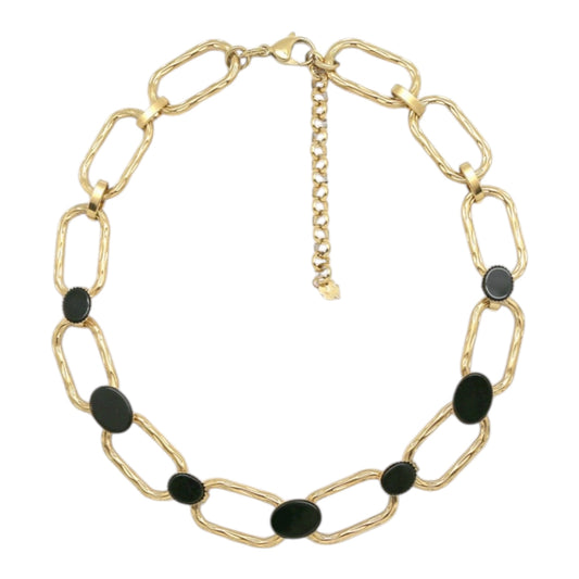 Collier chaine maillon rectangle ovale pierres naturelles